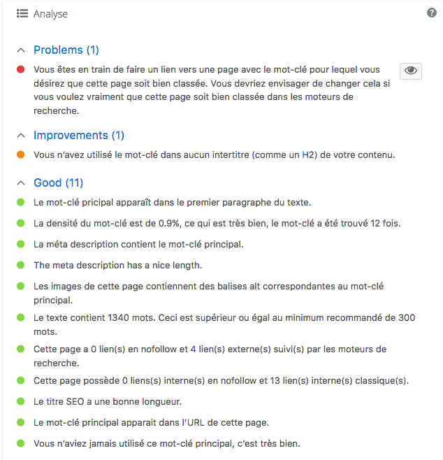 Les conseils SEO donnés par Yoast